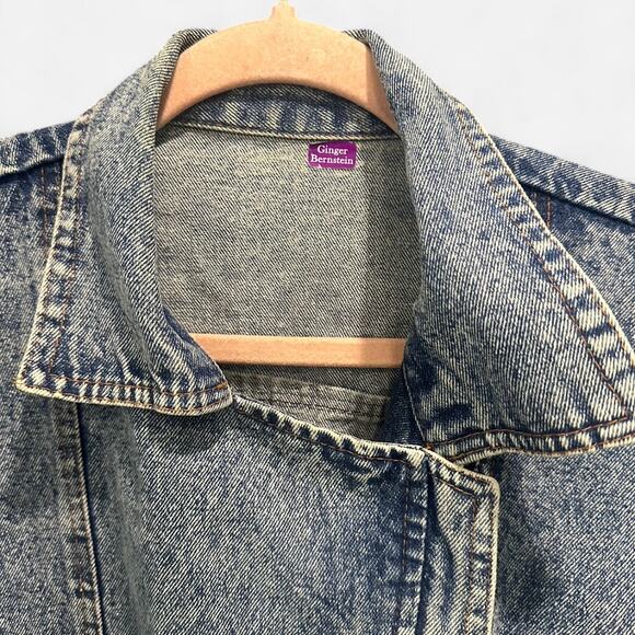 Rare Vintage 90s Acid Wash Oversized Asymmetric Denim Jacket Medium French Girl - Picture 4 of 6